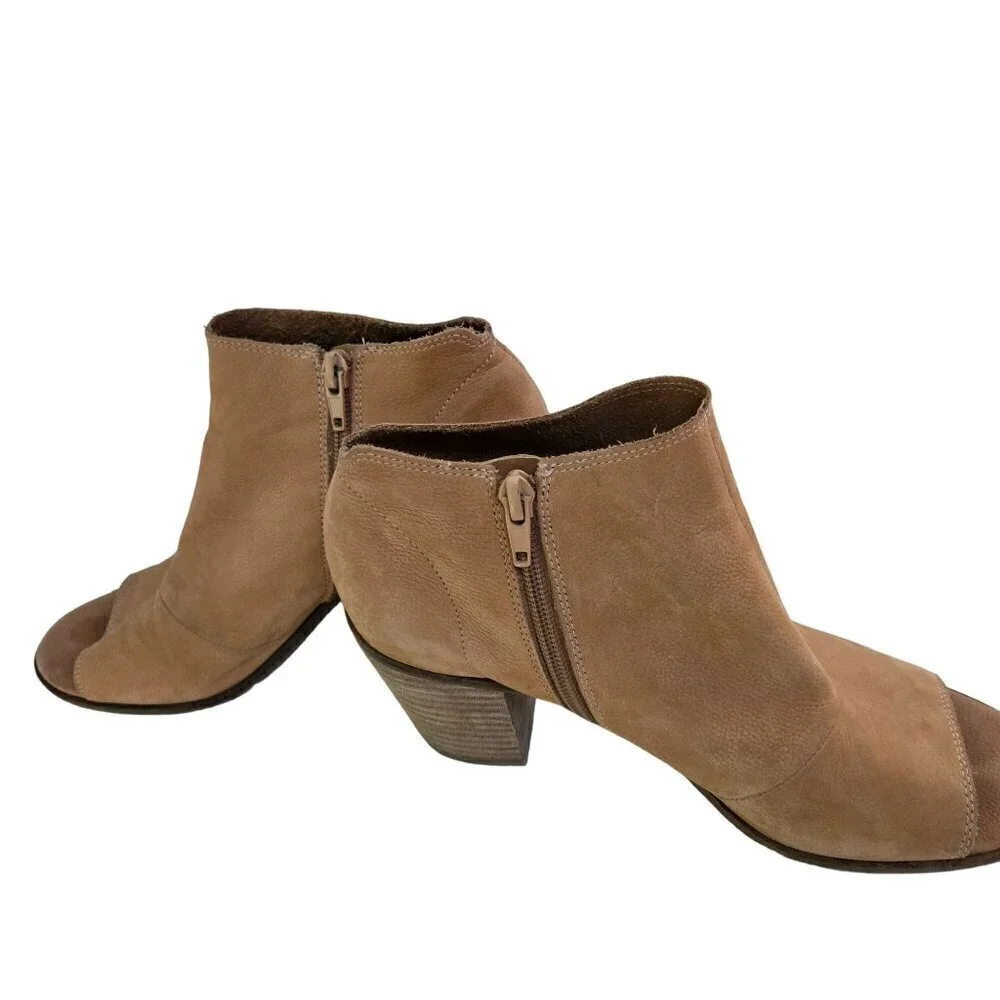 Lucky Brand Kasima Camel Suede Peep Toe Side Cute Out Booties Size 8.5M